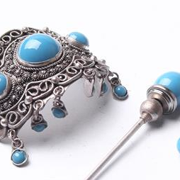Tibet Silver Style Hair Pin With Blue Gemstones