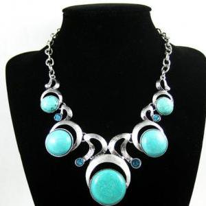 Tibetan Style Silver And Turquoise Exotic Necklace