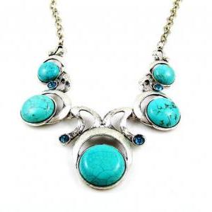 Tibetan Style Silver And Turquoise Exotic Necklace
